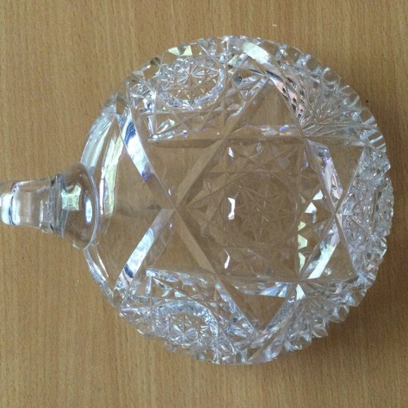 Vintage ABP Cut Glass Hobstars & Fans Decorated Finger Grip Handled Bowl - Picture 3 of 6